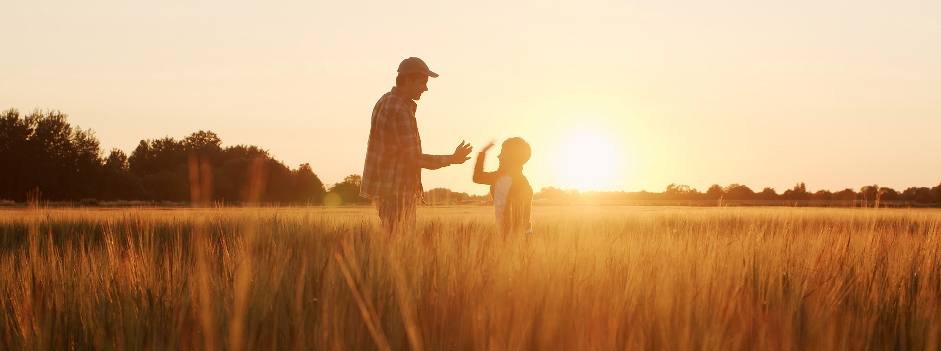 man and boy highfivings in field